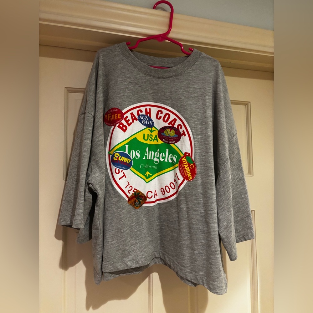 Zara sticker print text cropped T-shirt